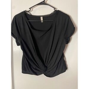 FP Movement Top Black Short Sleeve Twist Front Casual Blouse